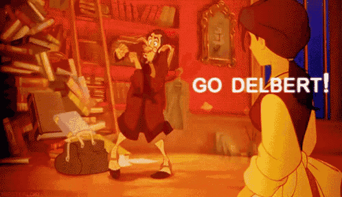 Show your team spirit! Use this 'Go Delbert!' GIF to encourage your engineering team on Slack.