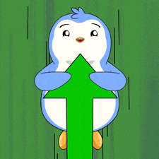 Download this free market up GIF! Use this cute penguin to share positive investment news and market growth with your team.