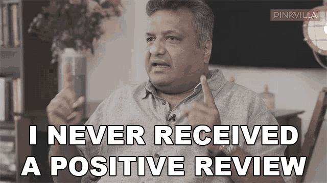 Download this 'No Positive Review' GIF. Use in HR or team management for discussions on feedback and performance.