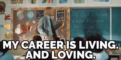 Share this career satisfaction GIF for your team. Perfect for HR to highlight positive work-life integration and passion.