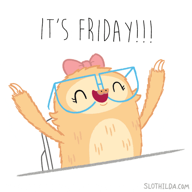 Share this free Friday GIF with your team. Perfect for Slack when the Friday feeling hits.