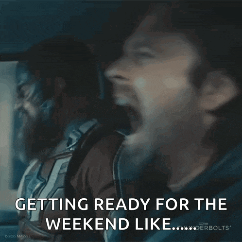 Get this weekend excitement GIF for free! Ideal for Slack reactions when the work week is finally over.