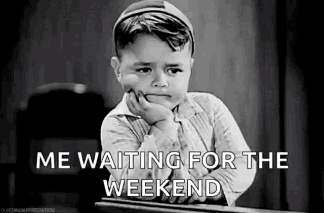 Use this waiting for weekend GIF for free. Great for expressing that end-of-week feeling in team chats.