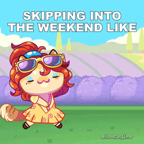 Get this skipping into weekend GIF for free. Ideal for Slack and Teams to share that fun Friday energy.