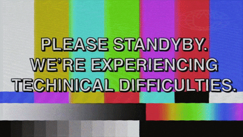 Communicate technical delays with this 'Please Stand By' GIF. Great for IT teams managing system issues.