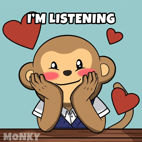 Share this listening GIF for free. Ideal for showing you're engaged in your next team meeting or webinar.